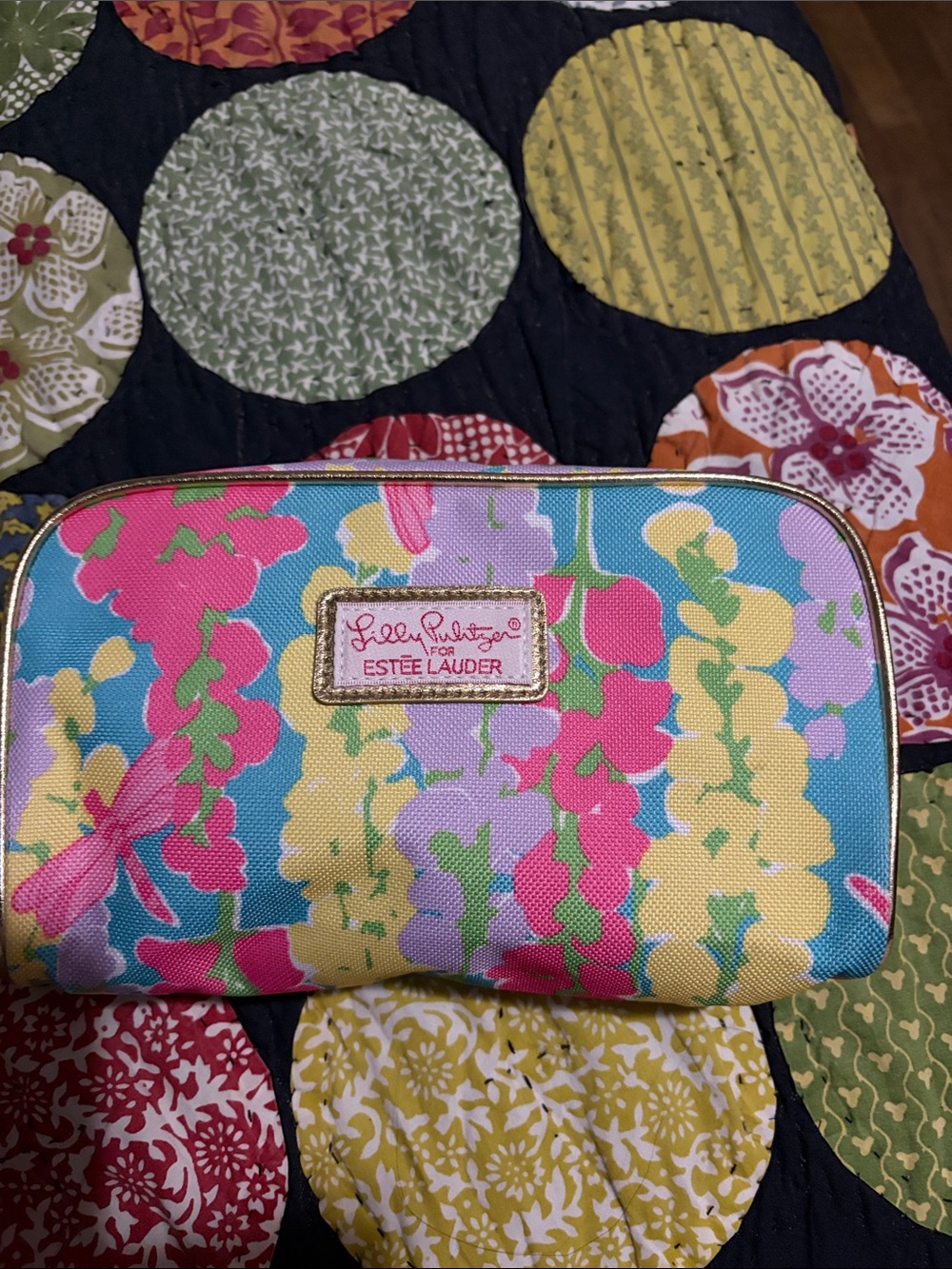 Estee Lauder Floral Multicolor Cosmetic Pouch - Pink, Blue, Yellow